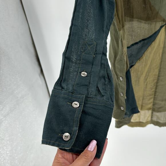 Free People Rainbow Rays Button Down Green oversized longline sheer size XS - Picture 9 of 11